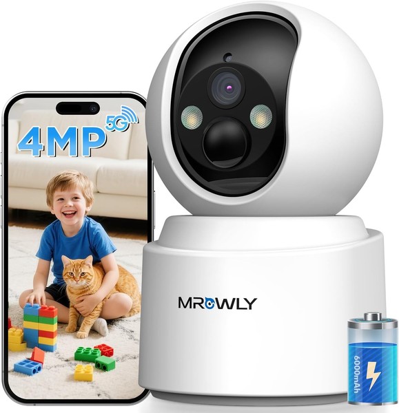 2.5K 4MP Camara Vigilancia WiFi Interior Sin Cable con Batería 6000mAh, 