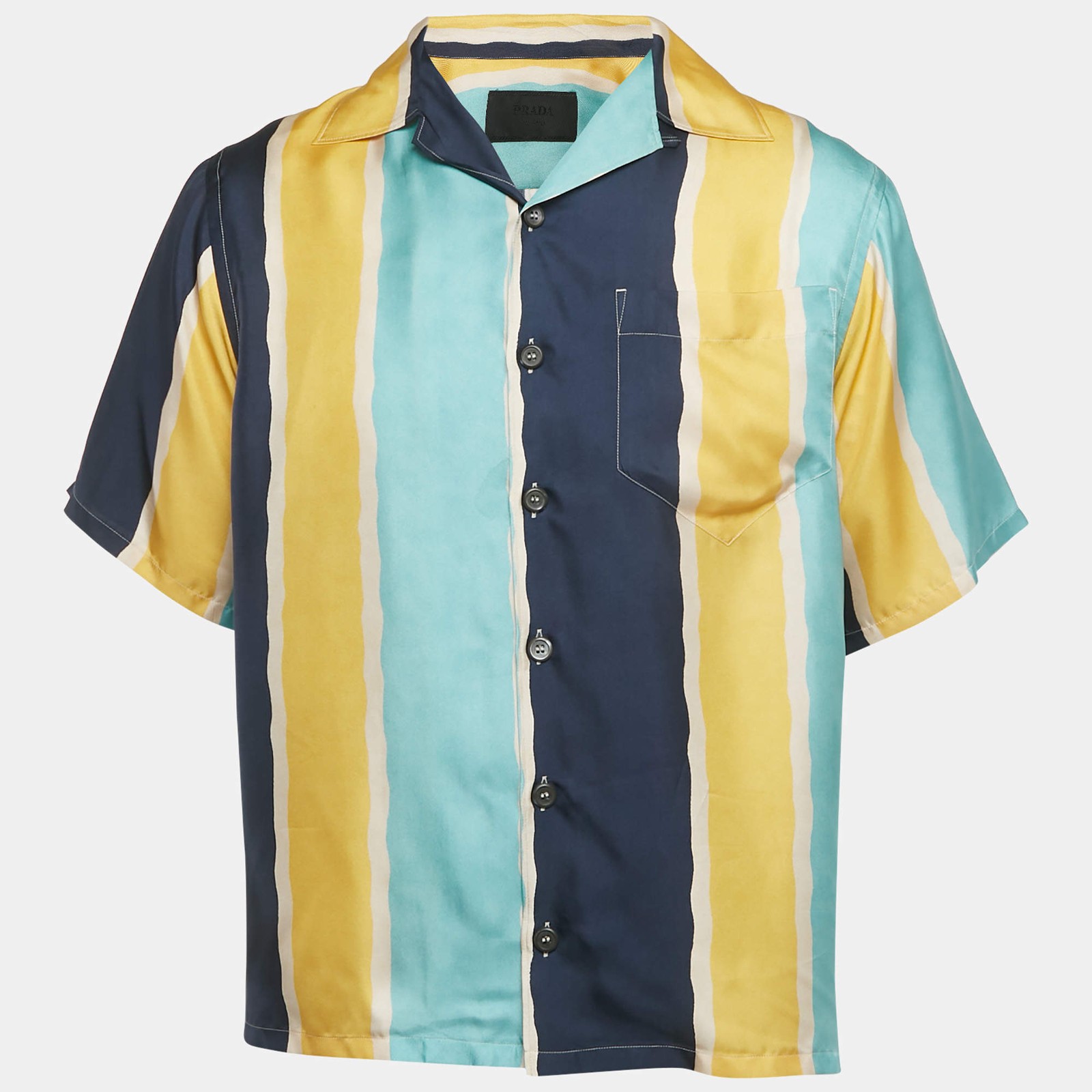 Prada Multicolor Striped Silk Bowling Shirt S