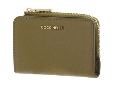 COCCINELLE Metallic Shiny Smooth Leather Card Holder Kartenetui Seagrass Neu
