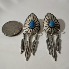 W&A Signed Silver Tone Teardrop Turquoise Dan...