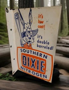 Vintage Dixie Southern Porcelain Flange Sign Nitrogen Rebel Black Americana USA