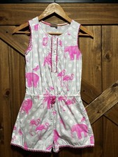 Sz 9/10 MINI BODEN Animal Print Zoo Romper Girls Pink Gray