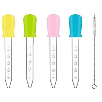 CAREJOY Pipette, 4 Stück 5ml Silikon Kunststoff Pipetten und 1 Stück Strohbürsten, Liqui