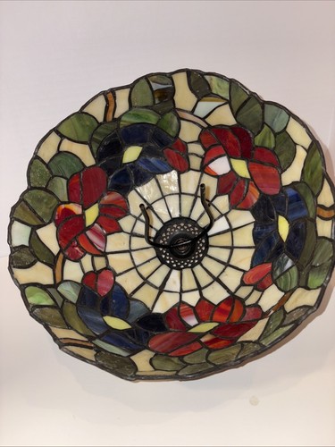 Vintage Tiffany Style Stained Glass Lamp Shade 12" Diameter - Picture 14 of 22