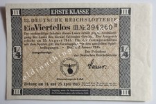 13. Deutsche Reichslotterie Viertellos 1. Klasse Ziehung 24. u. 25. April 1945