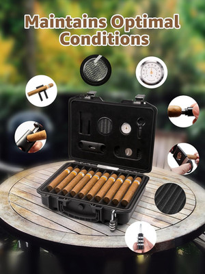 Cigar Humidor Case | Lockable, Waterproof, Crushproof, Airtight | Holds 20 Ci...