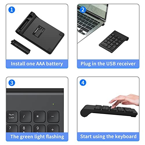 Drahtloser Nummernblock, 2.4G Ziffernblock Numpad mit USB-Empfänger, 2.4G - Schwarz - Bild 7 von 8