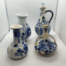 4 x Delft Blue & White  Ceramic Jug Vases Vinegarette 9-14cm Tall Hand Painted 