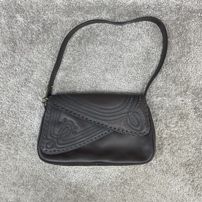 VTG Tosca Blu Handbags Womens Dark Brown Leather Beads Tooled 