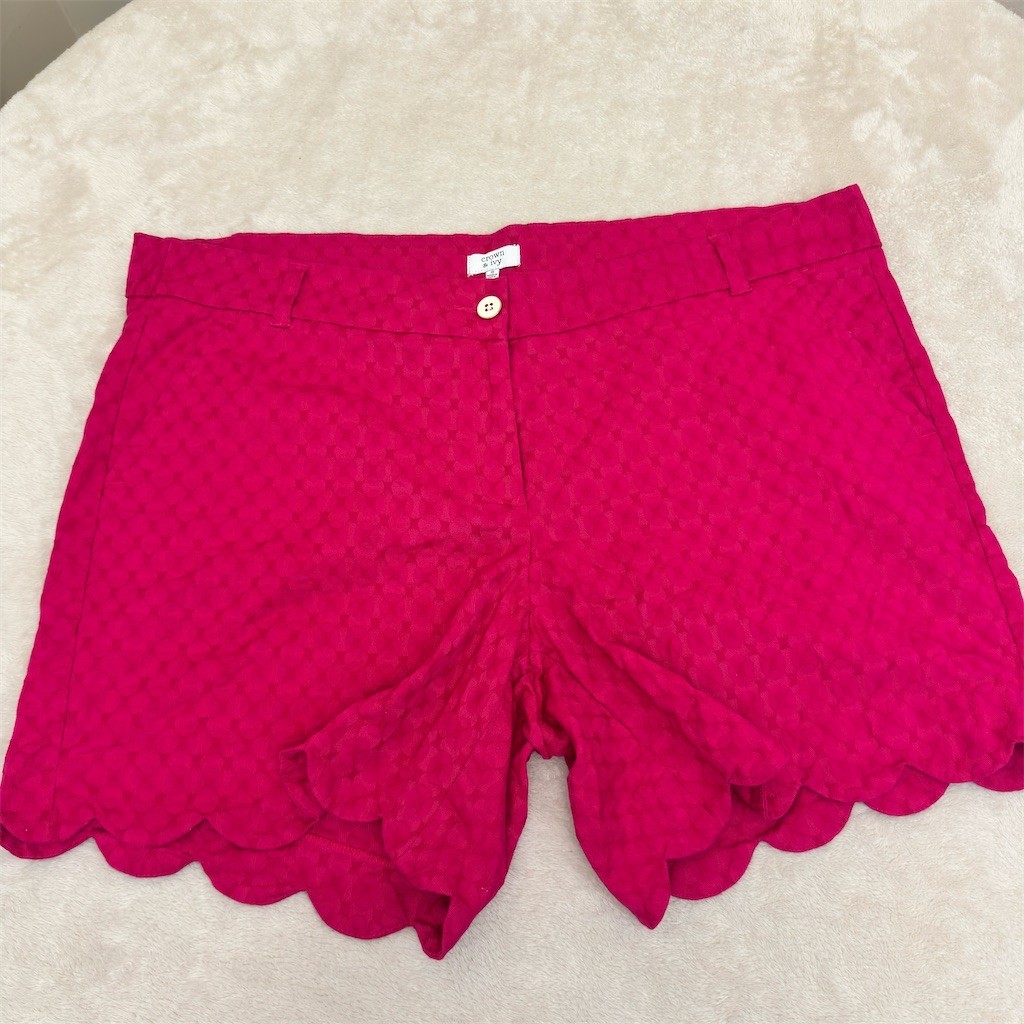Crown & Ivy Chino Shorts Womens Plus Size 18 Bright Pink Scalloped Hem