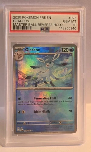 2025 POKEMON PRE EN-PRISMATIC EVOLUTIONS #025 GLACEON MASTER BALL PSA 10