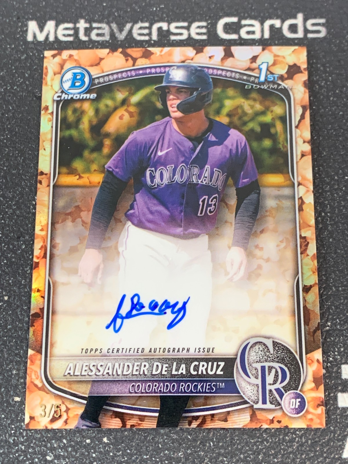 2025 Bowman Chrome 1st Alessander De La Cruz Popcorn auto 3/5 Refractor SSP