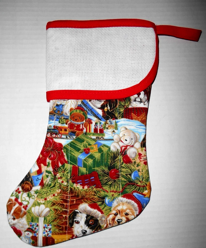 Quilted Christmas Stocking Cross Stitch (Charles Craft Aida Cuff) PUPPY DOGS 12" - Image 2 of 4