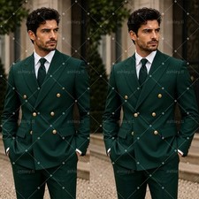 Green Men's Suits Double-Breasted Peak lAPEL Wedding Groomsmen Tuxedo 2 Pieces
