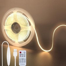 5V USB COB LED Strip Lights with Remote Dimmable Switch,6.56FT/2M,Warm White ...