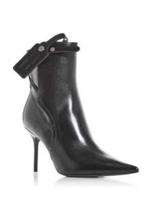 OFF WHITE Womens Black Zip Tie Strap Nappa Toe Stiletto Leather Heeled Boots 38