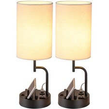 Table Lamp with 3 USB Charging Ports, Modern Desk Lamp with AC Outlet and Pho...