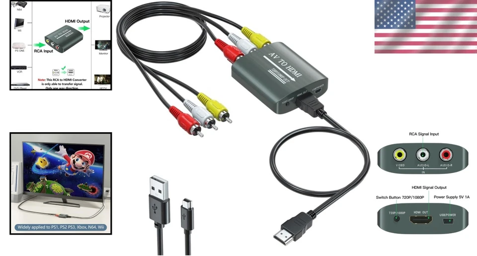 RCA to HDMI Converter,AV to HDMI for TV,  Xbox,PS1,PS2,PS3,N64,Wii,VCR,VHS,STB - Image 2 of 4