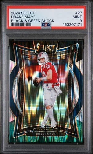 2024 Panini Select Concourse Drake Maye #27 Black & Green Shock Prizm (RC) PSA 9