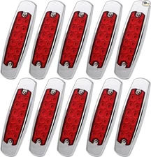 6.4 Inch Red Lens & Light 12 LED Side Marker Fish Shape Red Pack of 10