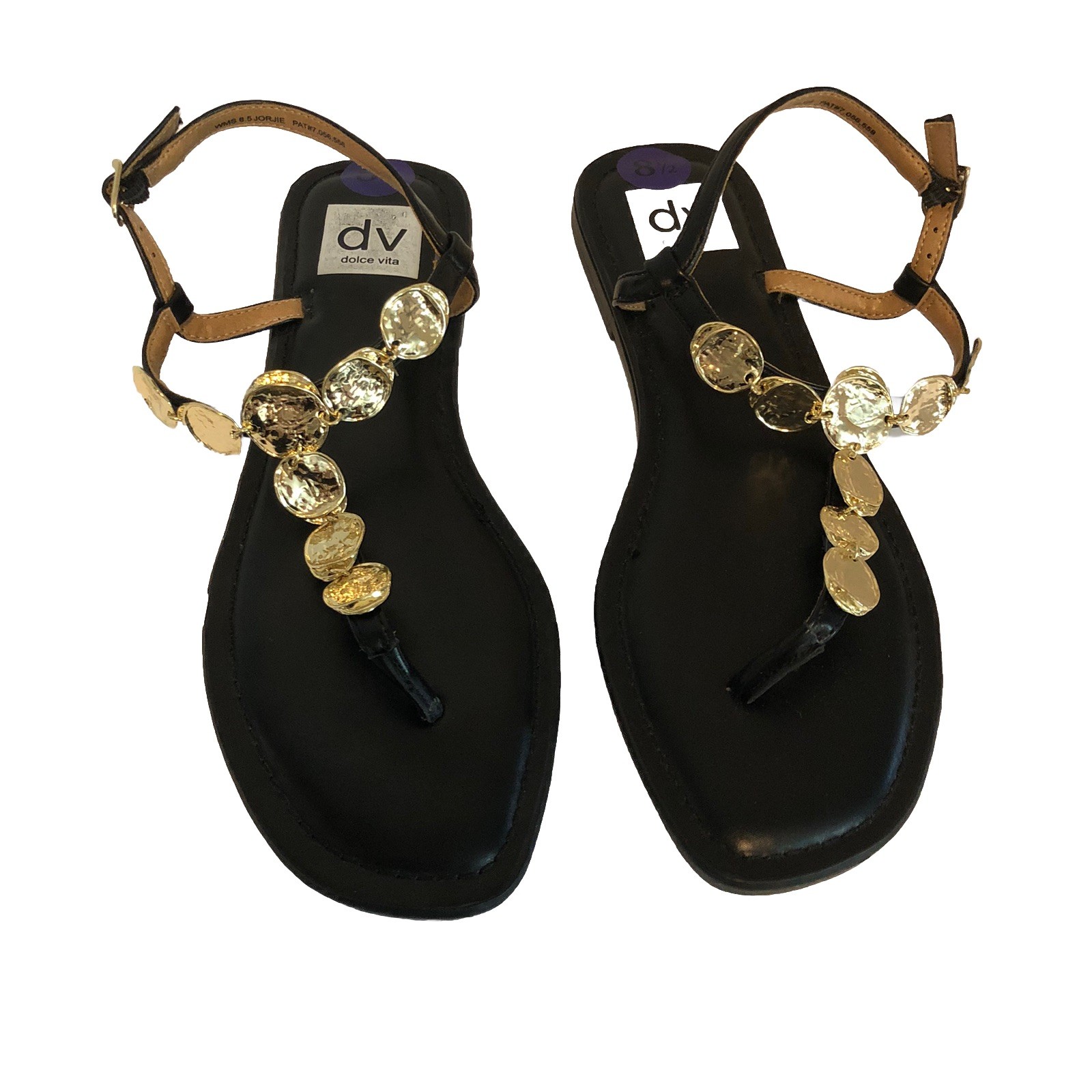 Dolce Vita Jorjie Strappy Sandals US 8.5 Black Coin Comfort Slingback Buckle Y2K