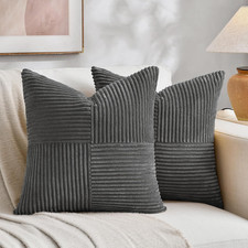 2 Packs Dark Gray Decorative Throw Pillow Covers 18x18 Inch for Living Room Couc