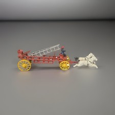 Antique Kenton Toys Cast Iron Horse Drawn Fire Ladder Wagon Child's toy Fireman