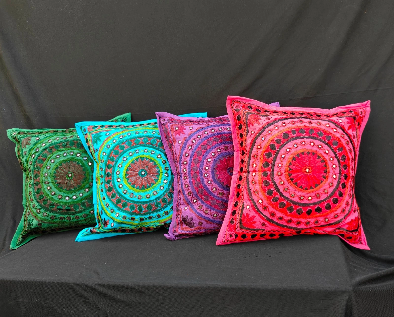 Handmade Set of 4 Pc Embroidered Cushion Cover Bohemian Throw Pillow Case Home