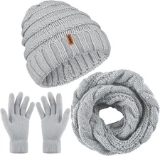 Aneco Winter Warm Knitted Scarf Beanie Hat and Gloves Set Men & Women's Soft Str