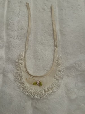Vintage 1950 s Delicate Lace Trim Baby Bib Cream with Rose Accent Tie Back
