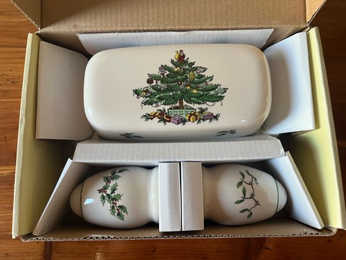 Spode Christmas Tree 3-teiliges Hostess Set Butterdose & 3" Salz & Pfefferstreuer - Bild 4 von 7