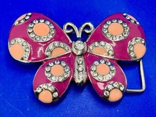 Butterfly Pink Peach Rhinestone Accented Jeweled Bling Belt Buckle for 1.5" Belt