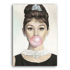 Audrey Hepburn Bubblegum Blowing Canvas Print - 50x40cm - Modern Art