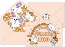 24Pcs Retro Spooky Halloween Thank You Cards with Envelopes and Stickers Hippie