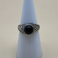 Vintage 925 Sterling Silver Black Onyx Dome Ring / Size 6.5