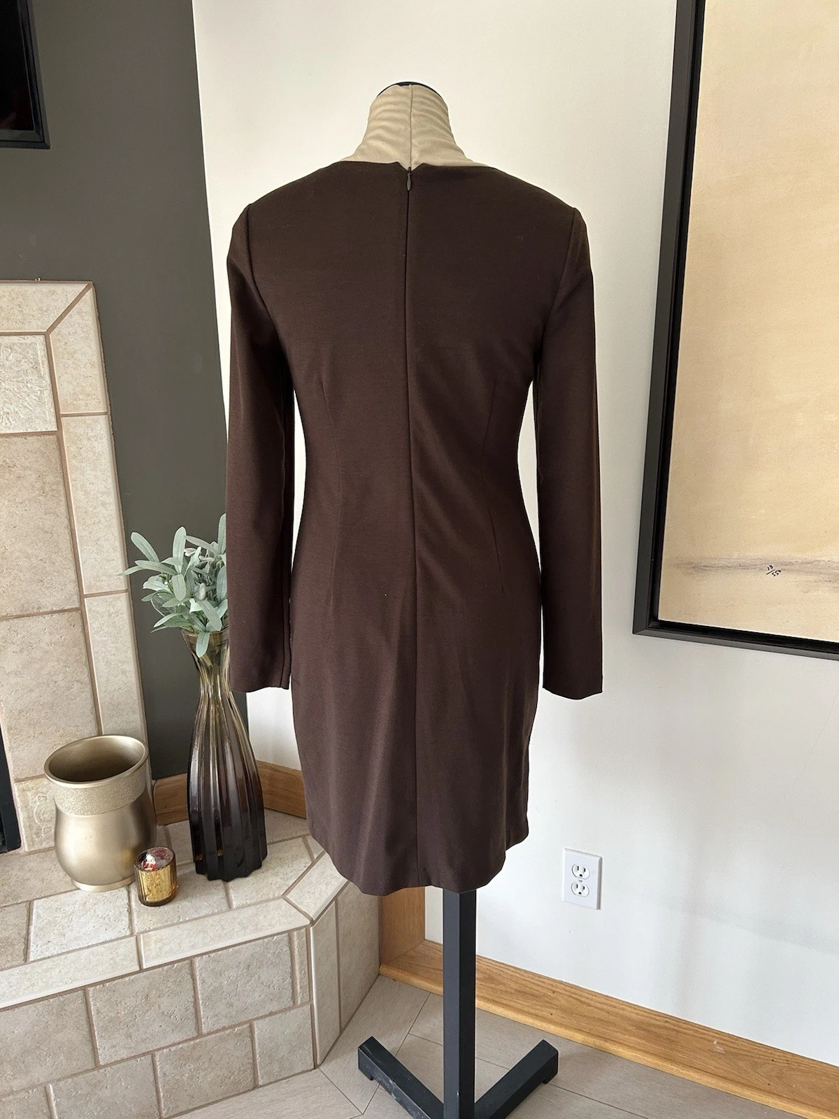 Abito Michael Kors marrone manica lunga con dettagli fibbia oro taglia S