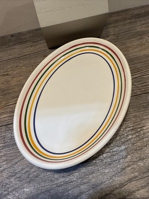 VTG La Primula Rainbow Stripes Ceramic 10'' Trinket Tray Serving Plate Italy