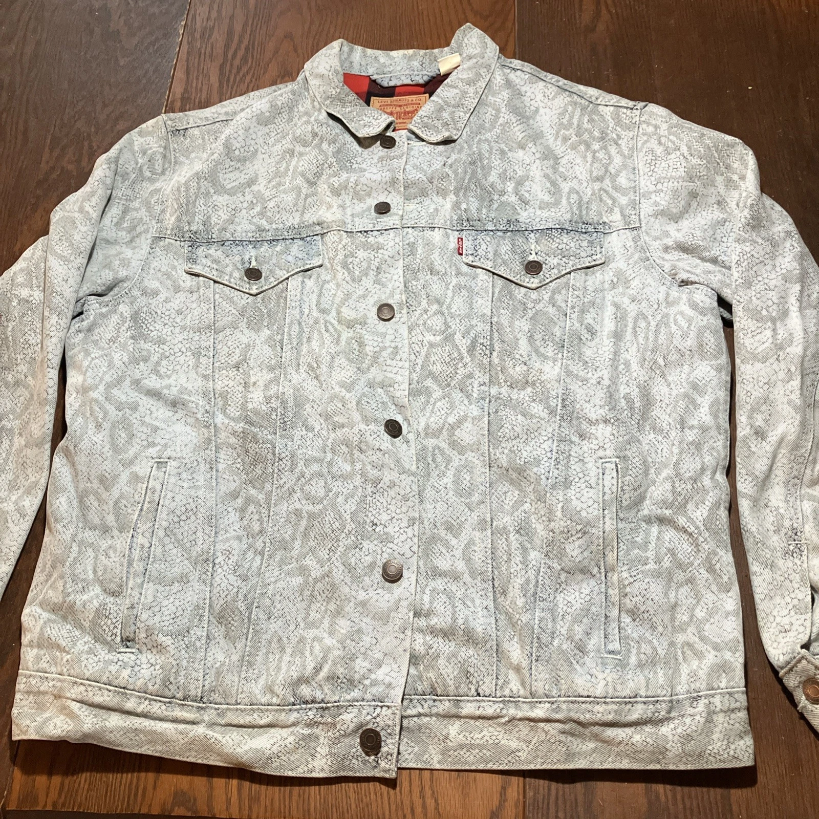 Veste camionneur FW17 Supreme x LEVI'S peau de serpent bleu clair XL Levis Denim