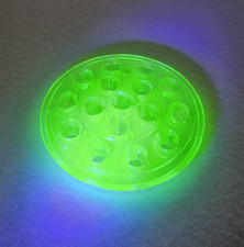 Vintage Vaseline Uranium Glass Flower Frog 16 Hole 5 Inch Diameter AS IS