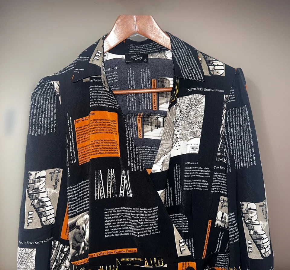 Milk & Honey Womens Black Long Sleeve Paperboy Print Warp Dress Size Large - Image 2 of 4