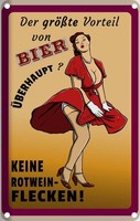 Blechschild 18X12 Cm Pinup Vorteil Bier Keine Rotweinflecken Pin Up Spruch Zitat