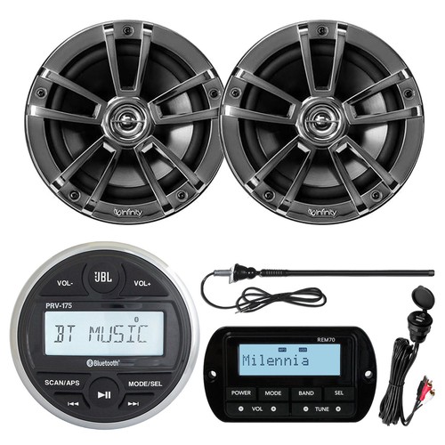 JBL PRV175 Marine Stereo Receiver, 2X 6.5" Speaker, Remote, Antenna, USB Adapter