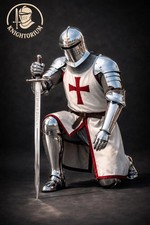 Wearable White Templar Knight Armor - Full Body Medieval Crusader Steel Armor