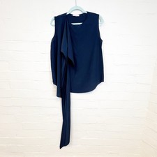 Celine Scarf Top Sleeveless Blouse 100% Silk Navy Blue Draped Size 40 UK 12