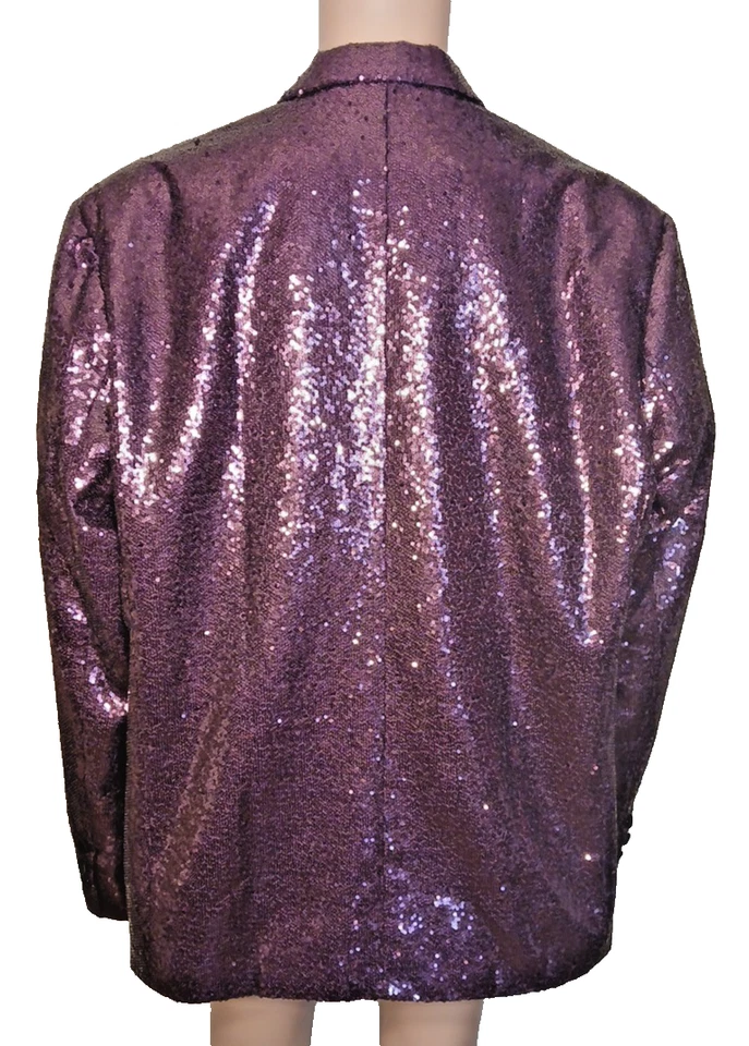 MAGE MALE Men's Purple Sequin Jacket 3X Satin Lapels Sparkly Tuxedo Blazer - Image 3 of 4