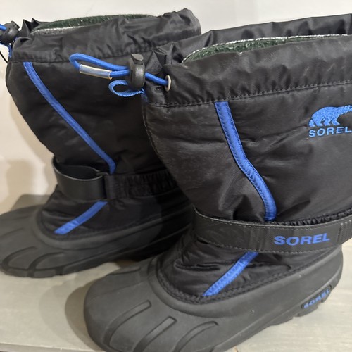 Sorel Black Blue Nylon Insulated Liners Snow Boots Youth Sz 5 Shoes MINT - Picture 8 of 8