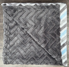 Baby Boy Handmade Blue  Gray Chevron Minky Plush 36"x36" Baby Blanket Excellent