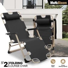Set of 2 Folding Adjustable Patio Chair Garden Breathable Fabric Seat w/Headrest