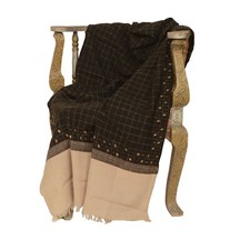 Sanskriti Vintage Black 100 Pure Woollen Shawl Handmade Suzani Long Throw Stole