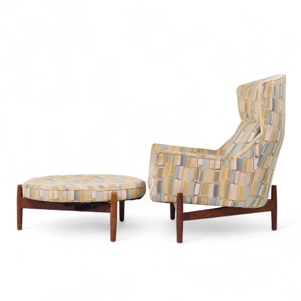 Silla grande y otomana Jens Risom para diseño Jens Risom Mid Century de nogal Foto 4 de 4